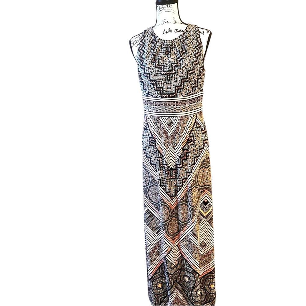 London Times Multicolor Medallion Halter Pleated Maxi Dress Size 8 - Picture 1 of 9